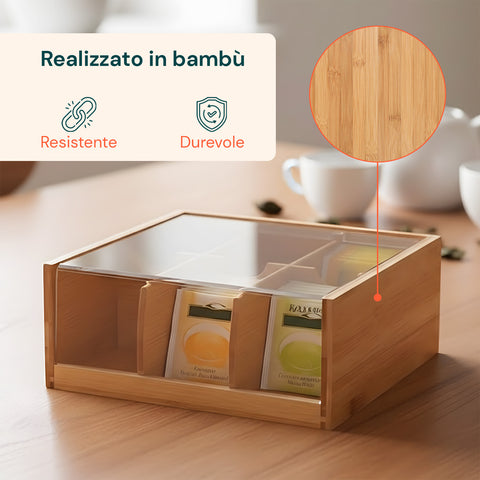 Bambus-Tee- und Kräutertee-Organizer mit 6 praktischen Fächern