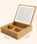 Organizer aus Bambus mit LED-Spiegel – Aufbewahrungsbox mit 3 Fächern 19.7x19.7x22 cm