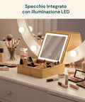 Organizer aus Bambus mit LED-Spiegel – Aufbewahrungsbox mit 3 Fächern 19.7x19.7x22 cm