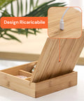 Organizer aus Bambus mit LED-Spiegel – Aufbewahrungsbox mit 3 Fächern 19.7x19.7x22 cm