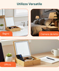 Organizer aus Bambus mit LED-Spiegel – Aufbewahrungsbox mit 3 Fächern 19.7x19.7x22 cm