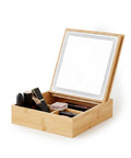 Organizer aus Bambus mit LED-Spiegel – Aufbewahrungsbox mit 3 Fächern 19.7x19.7x22 cm