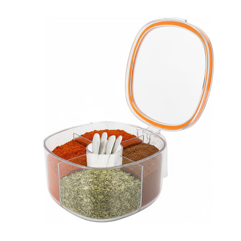 Gewürzorganizer für die Küche mit 4 Fächern, Deckel und Löffelchen