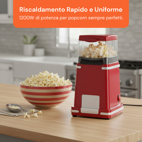 Popcornmaschine mit Heißluft 1200 W – Kompakt und leistungsstark, in 3 Minuten fertig