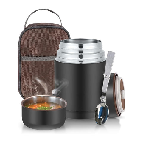 Lunch-Thermoskanne aus Stahl inklusive Löffel und Tasche