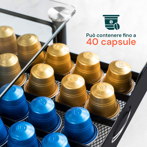Kapselspender aus Glas und Metall für Nespresso-Kaffeekapseln, 40 Plätze, modernes Design