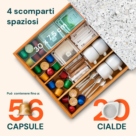 Kapsel- und Padhalter aus Bambus mit Glasplatte in verschiedenen Designs