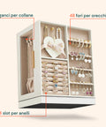 Drehbarer Schmuck-Organizer um 360° mit Schubladen, Haken und Samtbezug