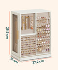Drehbarer Schmuck-Organizer um 360° mit Schubladen, Haken und Samtbezug