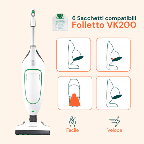 Kompatible VK200-Mikrofaserbeutel – 6 Stück passend für Vorwerk