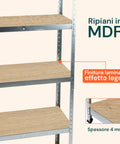 Regal mit 5 Böden aus verzinktem Metall und MDF in Holzoptik, Gesamttragkraft 875 kg