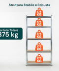 Regal mit 5 Böden aus verzinktem Metall und MDF in Holzoptik, Gesamttragkraft 875 kg