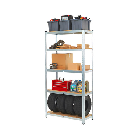 Regal mit 5 Böden aus verzinktem Metall und MDF in Holzoptik, Gesamttragkraft 875 kg