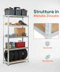 Regal mit 5 Böden aus verzinktem Metall und MDF in Holzoptik, Gesamttragkraft 875 kg