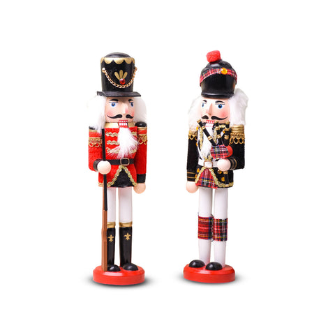 2er-Set Nussknacker aus Holz – Englischer und schottischer Stil, handbemalt