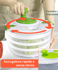 Salatschleuder mit Kurbel, transparenter Schüssel und 4-Liter-Korb