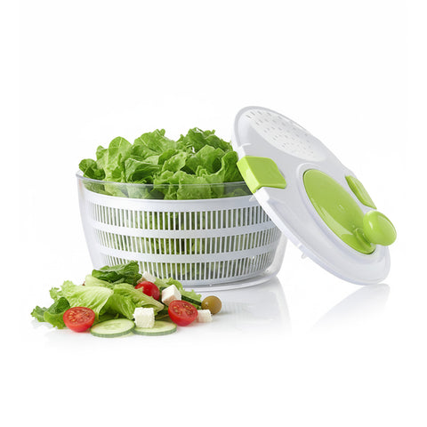 Salatschleuder mit Kurbel, transparenter Schüssel und 4-Liter-Korb