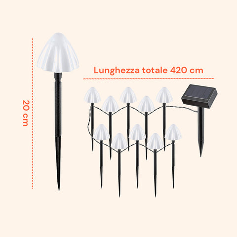 Pilzförmige Solarleuchten für den Außenbereich – 12er-Set Wegbeleuchtung mit Solarpanel und warmweißen LEDs