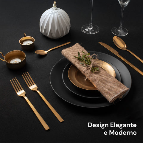 Sibilla-Besteck – 16-teiliges Set aus elegantem, glänzend goldfarbenem Edelstahl