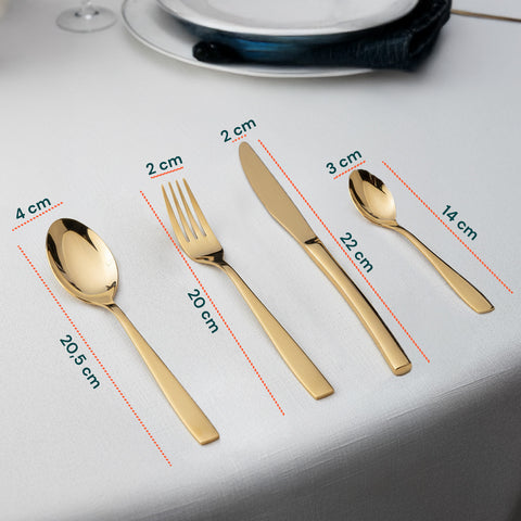 Sibilla-Besteck – 16-teiliges Set aus elegantem, glänzend goldfarbenem Edelstahl