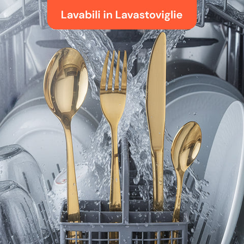 Sibilla-Besteck – 16-teiliges Set aus elegantem, glänzend goldfarbenem Edelstahl