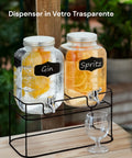 2er-Set Getränkespender aus Glas, 4 l, mit Zapfhahn und Metallständer