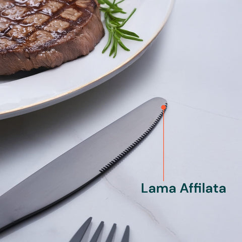 Sibilla Besteck - 24-teiliges Set aus elegantem schwarzem, satiniertem Edelstahl