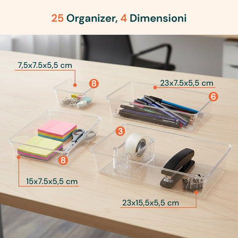 25-teiliges vielseitiges Schubladen-Organizer-Set – transparent und leicht zu reinigen