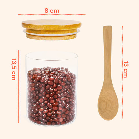 Luftdichte Glasbehälter 500 ml mit Löffel und Halterung, 3er-Pack