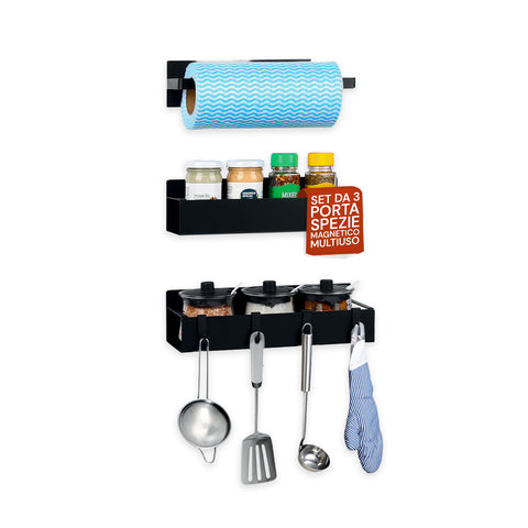 3-teiliges magnetisches Küchen-Organizer-Set: Gewürzhalter, Behälter- und Küchenrollenhalter ohne Bohren