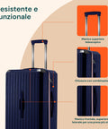 Blaue Trolley-Koffer 55-66-76 cm aus ABS mit doppelten Schwenkrädern