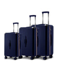 Blaue Trolley-Koffer 55-66-76 cm aus ABS mit doppelten Schwenkrädern