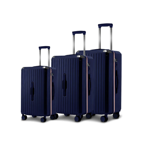 Blaue Trolley-Koffer 55-66-76 cm aus ABS mit doppelten Schwenkrädern