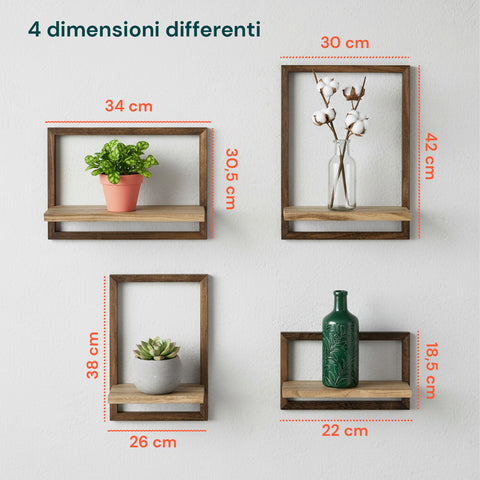 Set aus 4 Wandregalen aus Holz in verschiedenen Größen – Modernes und robustes Design