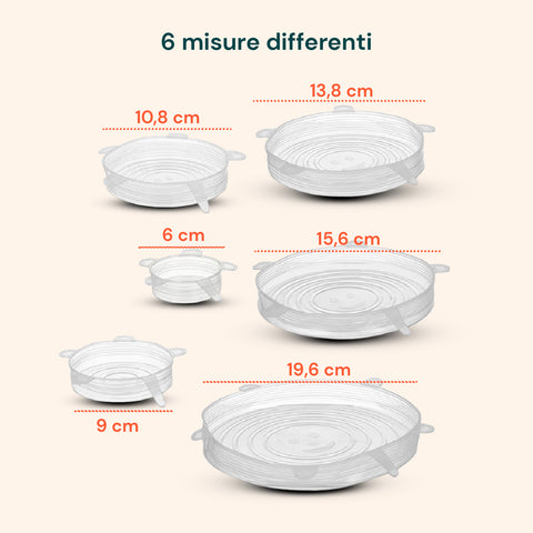 Dehnbare Silikondeckel – 6er-Set, Größen von 6 bis 19,6 cm, wiederverwendbar, BPA-frei