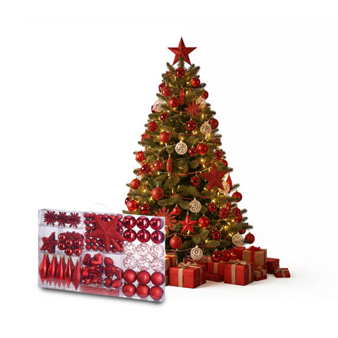 Rotes Weihnachtsdekorationsset – 102 Teile mit Stern und verschiedenen Ornamenten