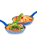 2er-Set antihaftbeschichtete Wellen-Pfannen, 24-28 cm, blau, mit Soft-Touch-Griff