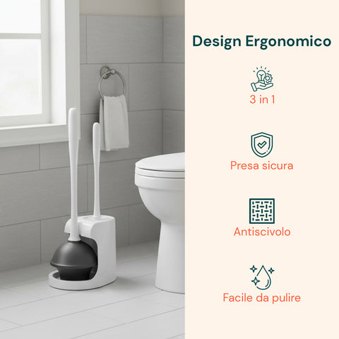 3-in-1-WC-Set mit Toilettenbürste, Abflussreiniger und hygienischer, platzsparender Basis