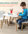 Scandi-Set fürs Kinderzimmer – Tisch und 2 weiße Holzstühle für Kinder