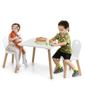Scandi-Set fürs Kinderzimmer – Tisch und 2 weiße Holzstühle für Kinder