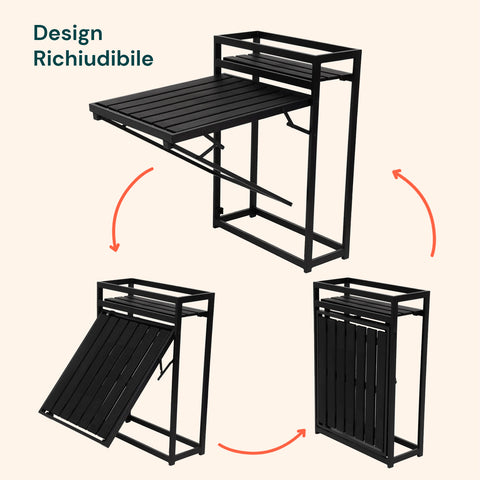 Klapptisch mit platzsparendem Design, ideal für Balkon und Terrasse, mit schwarzem Stahlgestell
