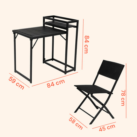 Tisch mit 2 Klappstühlen und Flaschenhalter für Balkon oder Terrasse