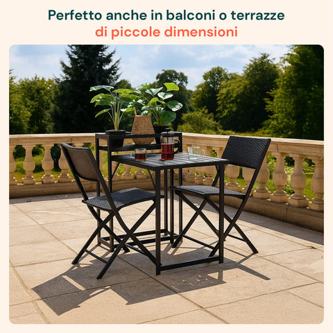 Tisch mit 2 Klappstühlen und Flaschenhalter für Balkon oder Terrasse