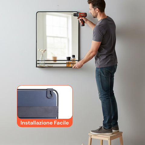 Spiegel mit MDF-Ablage 40x30 cm – Modernes Wanddesign
