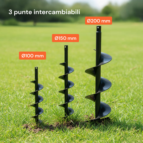 Benzin-Erdbohrer, 2-Takt, 51,7 cm³, mit 1,4-kW-Motor und 3 Bohrern inklusive