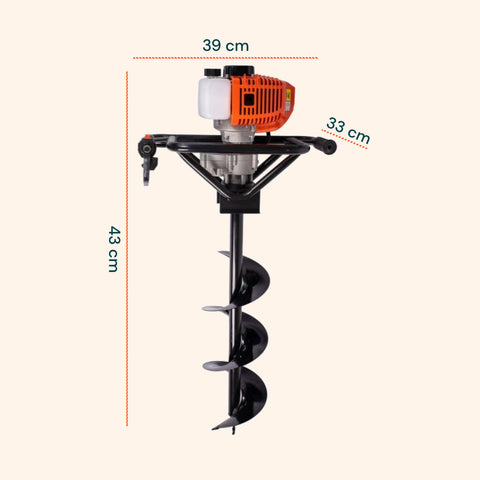 Benzin-Erdbohrer, 2-Takt, 51,7 cm³, mit 1,4-kW-Motor und 3 Bohrern inklusive