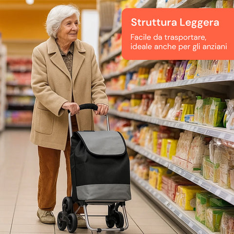 Einkaufswagen mit leichter Konstruktion, einfach zu transportieren, ideal für ältere Menschen beim bequemen und mühelosen Einkauf im Supermarkt