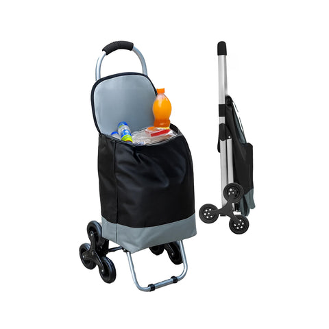 Wasserdichter Einkaufswagen mit 3 Rädern aus PVC-Gewebe, 20 kg Fassungsvermögen, zweifarbiges Design in Schwarz und Grau für bequemen Transport