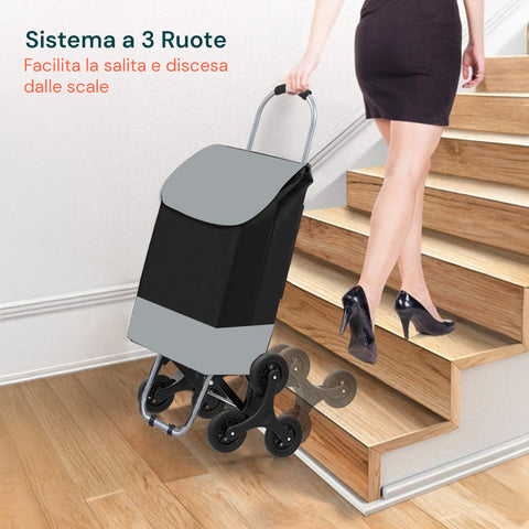 Einkaufswagen mit 3-Rad-System, das das Hinauf- und Hinabsteigen von Treppen und Stufen erleichtert, für mehr Stabilität und Wendigkeit