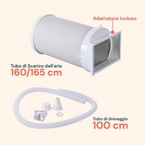 Tragbares Chigo-Klimagerät mit 160/165 cm langem Abluftschlauch, Adapter inklusive und 100 cm langem Drainageschlauch